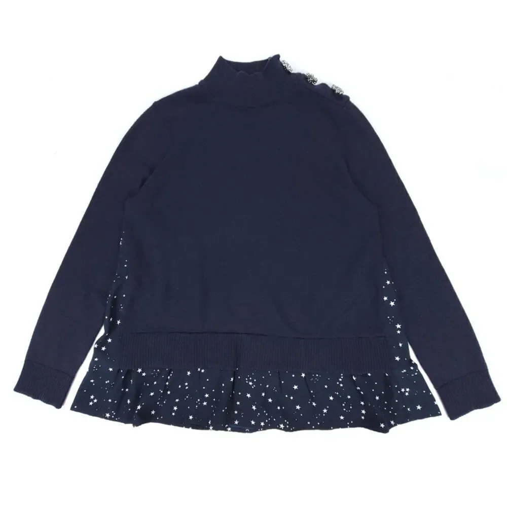 KATE SPADE Wool Night Sky Embellished Peplum Layered Tunic Sweater Navy Small